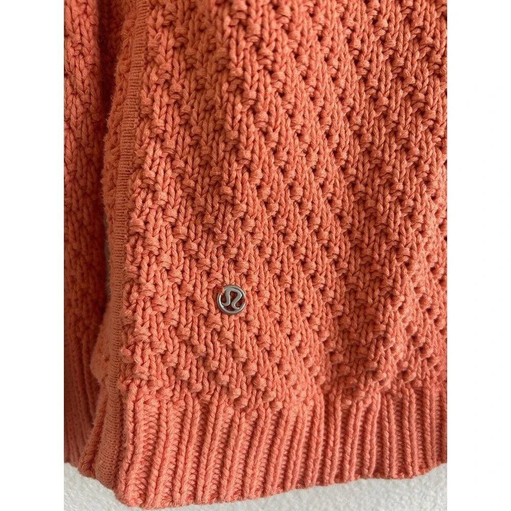 Lululemon Post Practice Cardi Knit Cardigan Coral Orange 6 - Picture 4 of 8